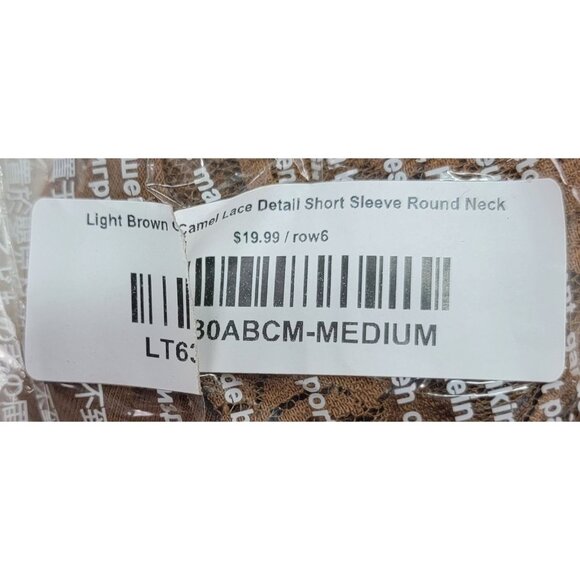 Zenana Raglan Tee Lace Sleeves Brown Camel Womens Size Medium New in Bag - Picture 7 of 8